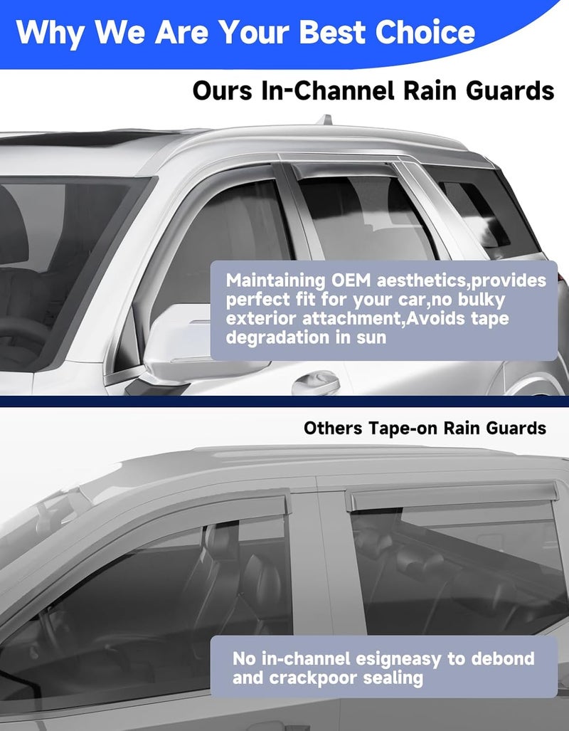 Breejoy in-Channel Window Rain Guards Fit for Hyundai Palisade 2020 2021 2022 2023 2024 2025,Extra Durable Visors Vent Visors Window Deflector Vent Shades Car Accessories -4 pcs - Image 5